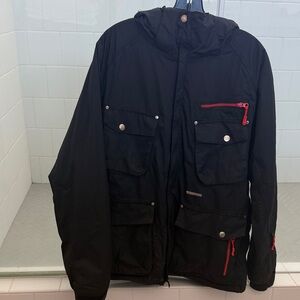 Trespass Men’s Snowboard Jacket Black with Red Zippers Size Medium